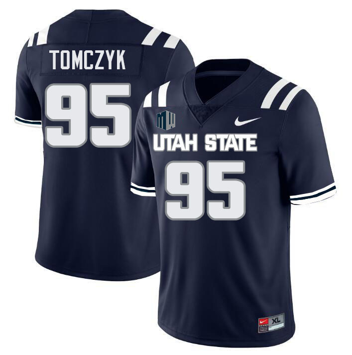 Utah State Aggies #95 Adam Tomczyk College Football Jerseys Stitched Sale-Navy